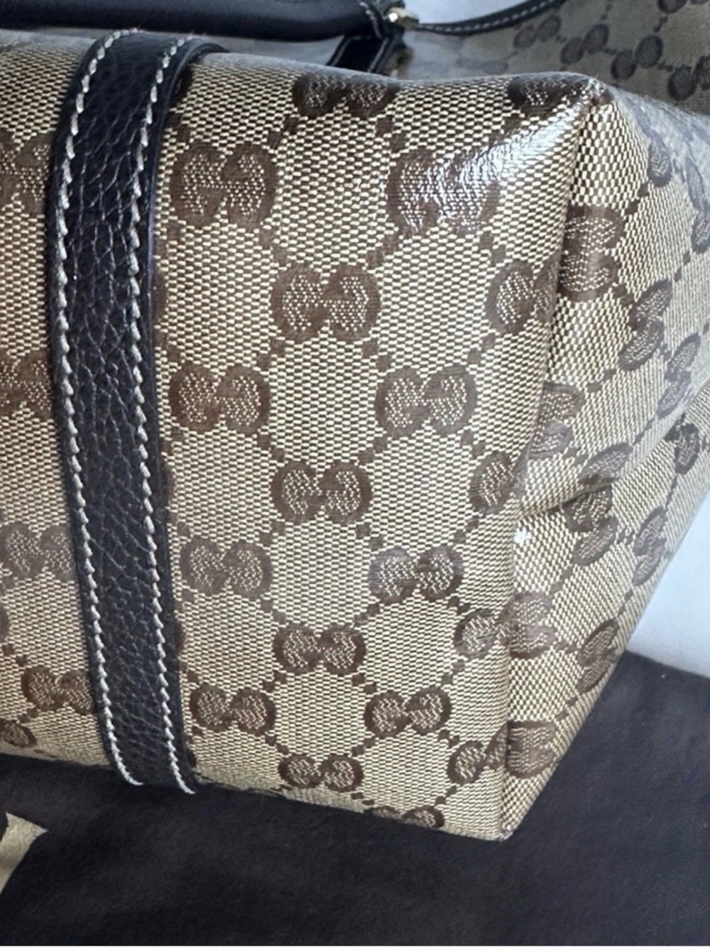 Authentic Gucci GG Monogram Tote Bag Beige/Brown Canvas & Leather – Like New - Picture 5 of 11